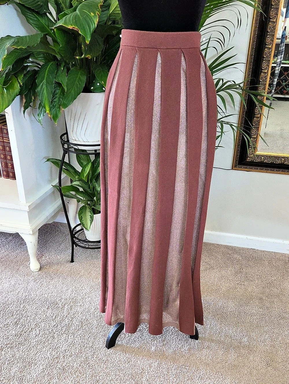 Anthropologie Striped Maxi Skirt in Pink & Brown Size Large Like New